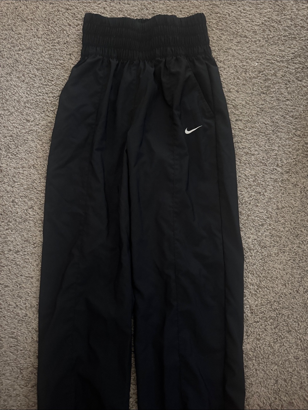 Nike Black Track Pants with White Swoosh Accent